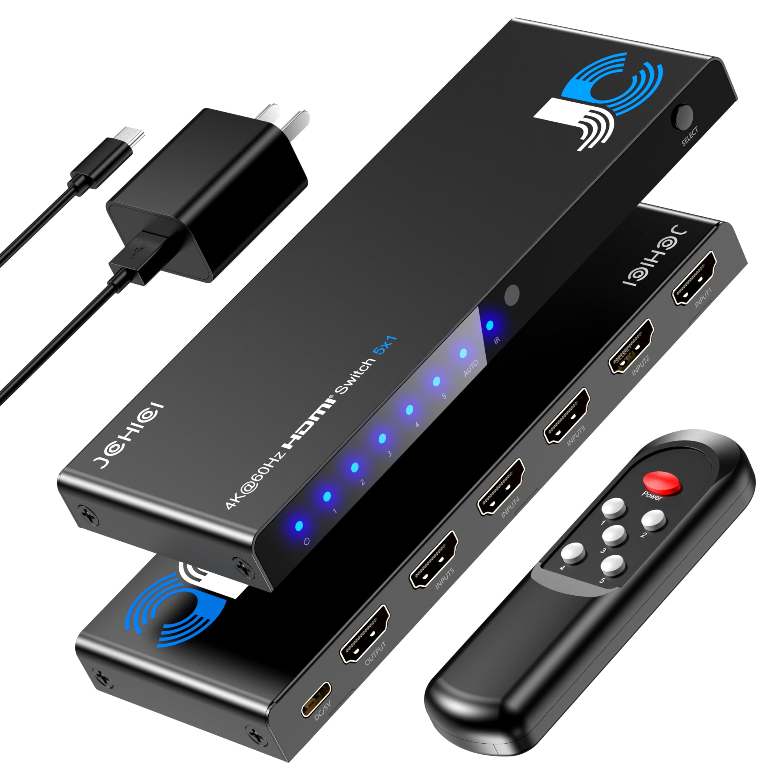 Amazon.com: JCHICI 4K HDMI Switch 5 in 1 Out 60Hz – with Remote